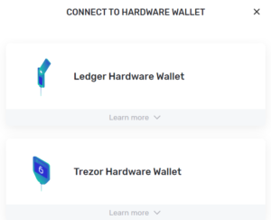 Connect Ledger or Trezor Hardware Wallet