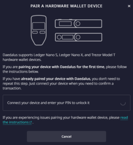 Daedalus instructions to pair a hardware wallet