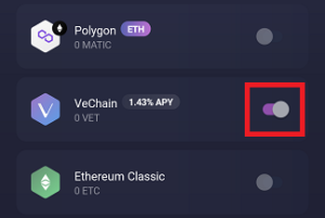 Enable Vechain Staking Rewards exodus mobile