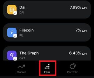 Gemini Earn Tab Mobile