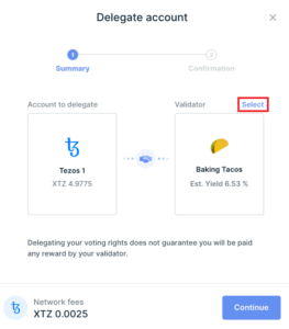 ledger xtz select validator