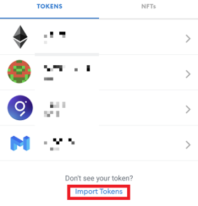 mobile metamask import tokens