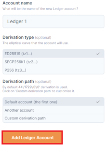 temple xtz add ledger account