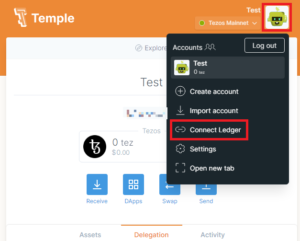 temple xtz connect ledger