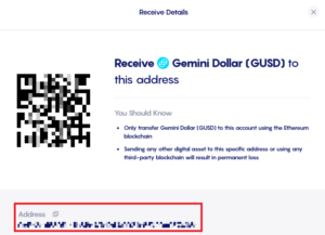 desktop celsius Gemini Dollar gusd address
