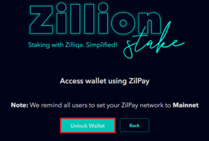 zillion unlock wallet
