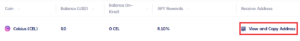 desktop Celsius Staking Rewards cel address