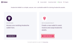 avax Avalanche wallet create